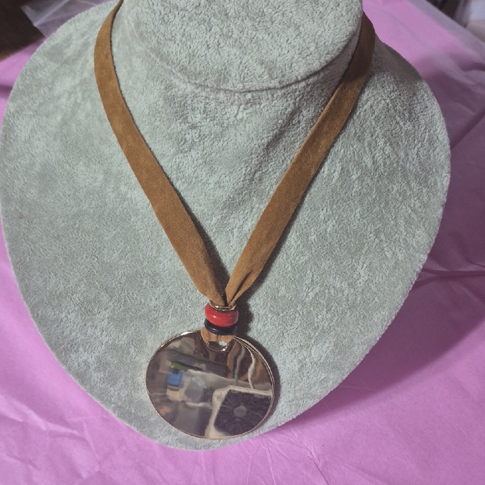 Chico's Brown and Silver Disc Necklace